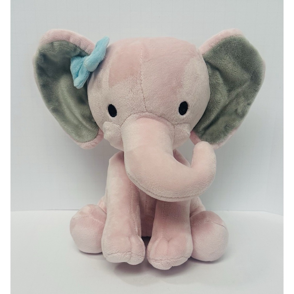 Bedtime Originals Lambs & Ivy Hazel Pink Elephant Plush Stuffed Animal Bow 9"